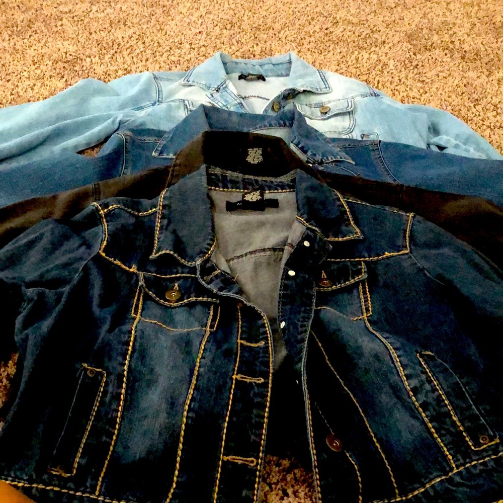 4 Jean Jackets. 3 crop style and 1 half sleeves
